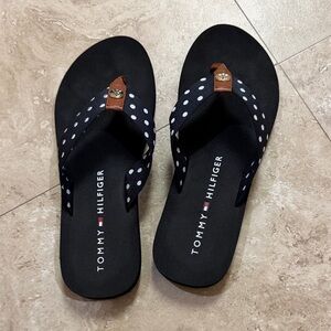 Tommy Hilfiger, black and white polka flip-flops